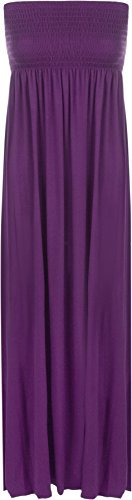 WearAll Grande taille Femmes Imprimé Bandeau Bustier Froncé Robe Longue Maxi - 44-50, violet, 40-42