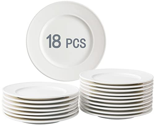 TAMAYKIM 18 Pieces 6 Inch Porcelain Dessert Plates, Small Appetizer Dinner Plate, Round Dinnerware Sets, Scratch Resistant, Microwave, Oven, and Dishwasher Safe, White
