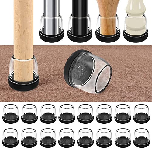 16PCS Chair Leg Sliders for Carpet, Chair Glides for Carpet, Furniture Sliders & Thermo-Plastic-Elastomer Combination of Chair Leg Protector,Smoothly Slide on Carpet No Scratches (Fit 0.75-1,Clear)