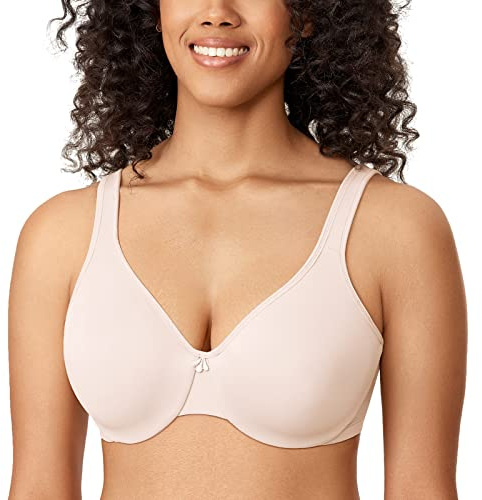 DELIMIRA Femme Soutien Gorge Minimiseur Forte Poitrine avec Armature Grande Taille Non Rembourré Invisible Rose Blanc 100E
