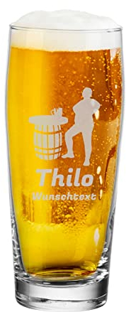 LUXENTU Bierglas mit Gravur, Willi Becher mit 0,5 Liter Eichung, Persönliche Lasergravur mit Name & Kneipen-Motiv, Stammtisch