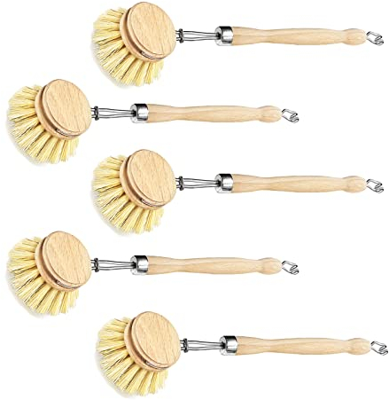 Spülbürste Holzspülbürste 5er Set. Bürstenköpfe austauschbar. Nachhaltige Bürsten aus zertifiziertem Buchenholz und Natur Fibre Pflanzenborsten. Langlebig, praktisch und CO²-neutral - Made in Germany