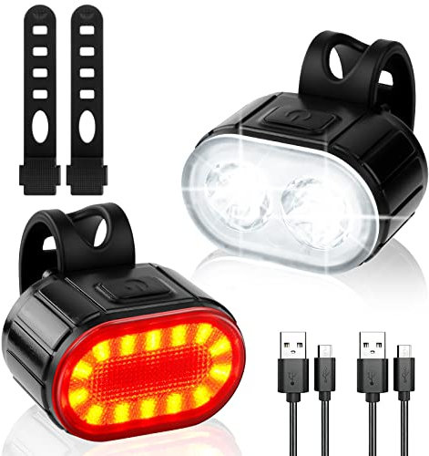 Flintronic cykelljusset, USB-uppladdningsbara cykelljus, superljusa cykellampor fram och bak LED bakre bakljus för nattridningssäkerhet, IPX5 vattentät, 4/6 belysningslägen