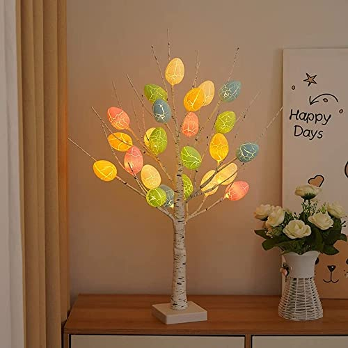 Trixes Arbre Artificiel Lumineux Blanc pour Pâques, décoration d'intérieur et Plus Encore – Décoration d'intérieur alimentée par Piles – Lampe pour Tables – Effet Bois de Bouleau avec LED