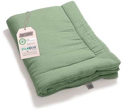 pic Bear Krabbeldecke aus 100% Baumwoll-Musselin: Extra weiche Spieldecke, 95x135 cm - Perfekt für Babys und Kleinkinder (grayed Jade)