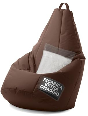 Avalon - Puff Poltrona Sacco Pera Deluxe Grande Sfoderabile, Pouf Sacco di Qualità Sartoriale, Bean Bag per Sedersi Ergonomico, Tessuto Antistrappo Impermeabile, Made in Italy(70x130cm-Marrone)