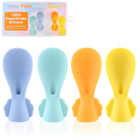 MUQZI Quetschie Babylöffel, Squeeze Feeder Spoons, 4er-Set Silikon Food Pouch Squeeze Löffel für Lebensmittel, Squeeze Silikonlöffel Quetschieaufsätze, Mehrfarbig