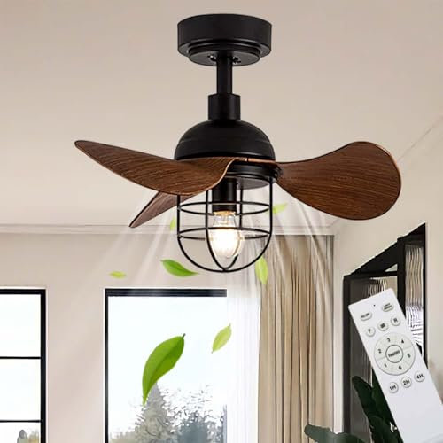 Lrenjon 22 Lampadario Ventilatore Industriale Vintage, Ventilatore a Lampadario con Timer e Telecomando, 6 Velocità, Motore Reversibile, 3 Pale Ventilatore da Soffitto Piccolo con Luce E27