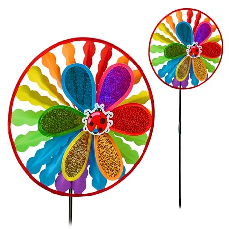 Relaxdays Windspiel mit Marienkäfer 2X Set Deko Garten Windrad Windrad Windrad für Erwachsene & Kinder Mehrfarbig