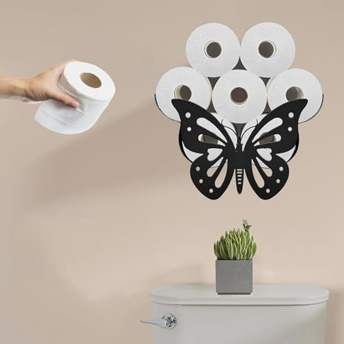 Butterfly Toilet Roll Holder,Funny Toilet Paper Holder Free Standing Set,Matte Black Animal Style Toilet Tissue Holder,Freestanding&Wall Mount Toilet Tissue Storage Container