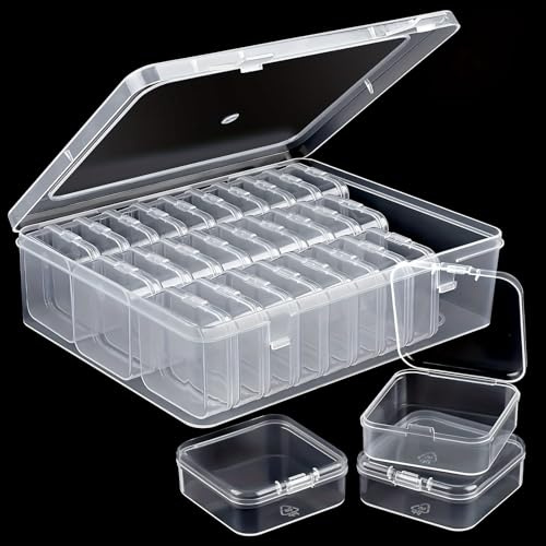 TAIHOBO 30PCS Bead Storage Box, Small Storage Box with Lid, Transparent Bead Organiser Storage Boxes and 1 Large Plastic Organiser Box, for Storage of Jewellery Earplug Crafts Screws and Small Items