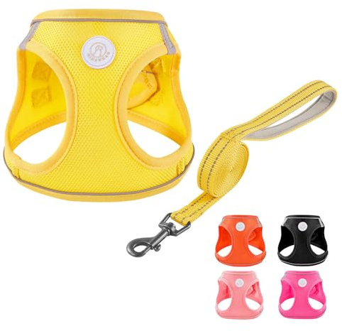HIHANHAN Soft Mesh Dog Harness and Leash Set, No Pull Puppy Harness and Leash Set, Reflective Step in Harness for Small Medium Dogs, Easy Walk Escape Proof Vest Harnesses (Yellow, XS)