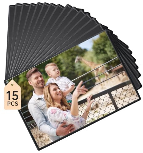 FRETONBA 15 Piezas Marco de Foto Magnético para Refrigerador, 15 x 10 cm Bolsas Magnéticas para Fotos, Marcos para Fotos Collage para Nevera y Superficies de Metal, Negro