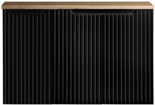 [en.casa] Mueble de Baño Bajo Lavabo Newport Armario Suspendido con 3 Puertas y Estantes Encimera de 90 cm Sin Recortes 90 x 60 x 40 cm Cuarto de Baño - Negro/Efecto Roble