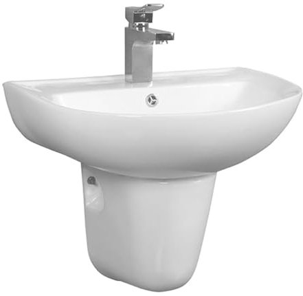 Lavabo Semipedestal Moderno | Diseño Compacto y Elegante | Cerámica Blanca | Instalación Fácil y Rápida | Ideal para Baños Pequeños y Grandes