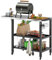 Outsunny Carrito de Parrilla de 3 Niveles Carrito de Barbacoa Carro de Servicio con Ruedas Estantes Encimera de Acero Inoxidable Lateral Plegable y Asa Mesa de Horno de Pizza para Jardín Patio Negro