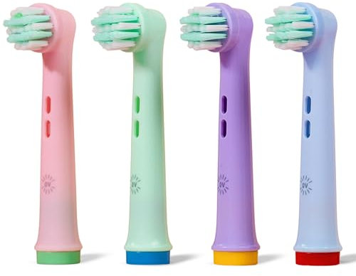 Brossette Compatible Oral B Enfant | OralVista Pack de 4 Têtes de Brosse à Dents Électriques Colorées pour Enfants | Doux pour les Gencives Sensibles | Design Amusant