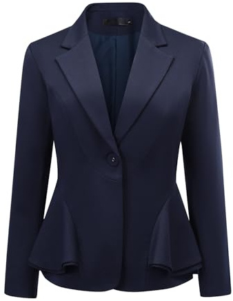 YYNUDA Blazer da donna con orlo Peplum Business Casual - Giacca di transizione tinta unita per feste, matrimonio e ufficio, Marina, XS