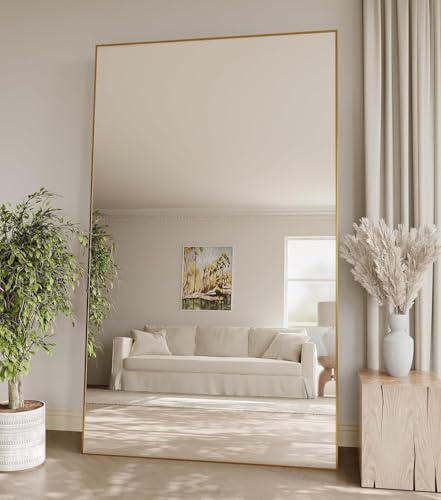 ZenoMirris Specchio a corpo intero ad angolo retto, 90 x 200 cm, specchio a corpo pieno con telaio in lega di alluminio, vetro temperato, adatto per soggiorno, camera da letto, bagno, ecc