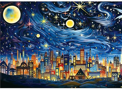 CREAFOMIFE 1000 Piece Jigsaw Puzzle for Adults City Lights & Starry | Hard Difficult Challenging Large Puzzle, Gift for Adult Puzzle Lovers (27.5 x 20 Inches)