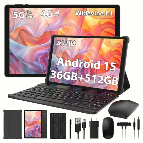 PIXGOOD 2K Android 15 Tableta, 36GB RAM+512GB ROM (2TB TF), 4G LTE+5G WiFi, Tablet 10.6 Pulgadas, Octa-Core, 2000 * 1200FHD, 8000mAh, 13MP+8MP, GPS, Tablet con Teclado ect (Negro)