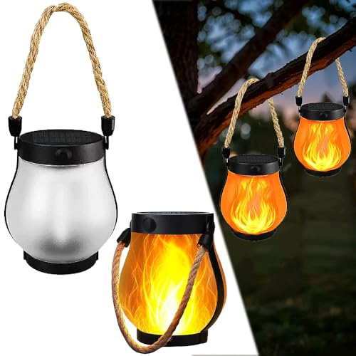 YANGUN 2pcs Lanterna solare a fiamma, lanterne da esterno con interruttore a un tasto, ricaricabili, Lanterne Solari da Esterno Fiamma per esterni, cortile, balcone[Classe di efficienza energetica A]