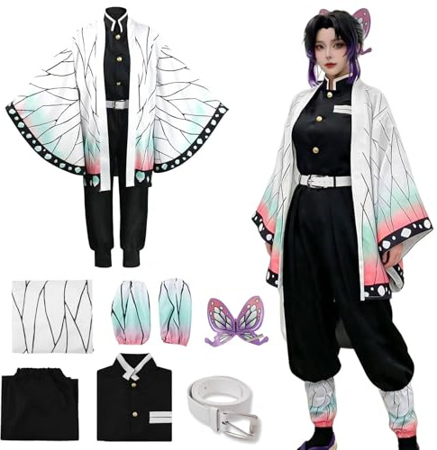 Bocguy Shinobu Cosplay, Shinobu Kocho Anime Cosplay Costume, Costume Anime da Donna, Personaggio Adulto Kimono Outfit Uniforme per Carnevale Halloween Cosplay Party