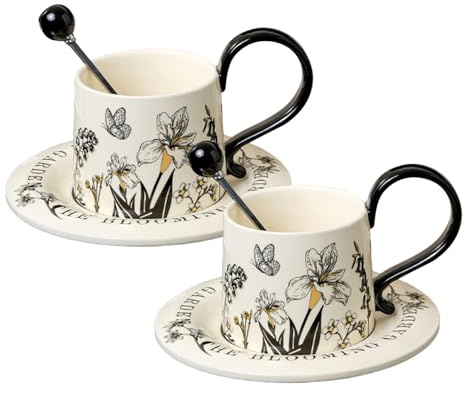 Kixolazr Tasse à Café - Verres à Boissons Motif Floral pour Café au Lait - Set de Tasses,pour Cappuccino Lait Chocolat Jus Bière Cuisine Restaurant Maison Anniversaire