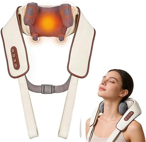 6D Masseur Cervical, Sans Fil Masseur dos et cervicales avec Massage par Pétrissage, 2 Niveaux de Chauffage et Housse Lavable, pour Cou, Dos, Jambes, Épaules, Cadeaux pour Hommes, Femmes