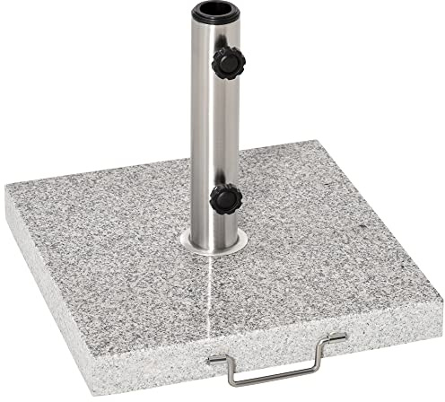 Outsunny Base de Sombrilla Exterior Universal 25 kg de Mármol con 2 Ruedas y Asa de Transporte Tubo de Ø35/38/48 mm Soporte de Parasol para Jardín Balcón Patio 40x40x36 cm Gris