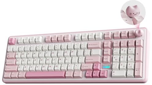 YUNZII B98 PRO Tastiera Meccanica Gaming Senza Fili QMK/VIA, Layout 96% con Tastierino e Manopola Gatto, BT5.0/2.4G/USB-C, Montaggio Gasket, Switch Hot-Swap, RGB per Win/Mac (Rosa, Milk V2 Switch)
