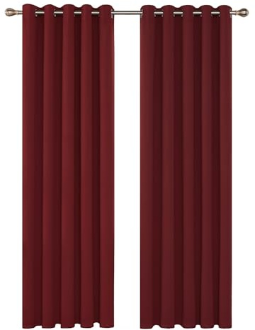 Deconovo Soft Solid Thermal Insulated Eyelet Blackout Curtains for Girls 90 x 90 Inch 2 Panels Red