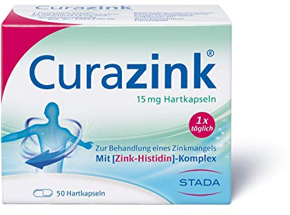 Curazink Hartkapseln - Arzneimittel zur Anwendung bei einem klinisch gesicherten Zinkmangel - hochdosiert mit 15 mg Zink im einzigartigen Zink-Histidin-Komplex, 50 Stück