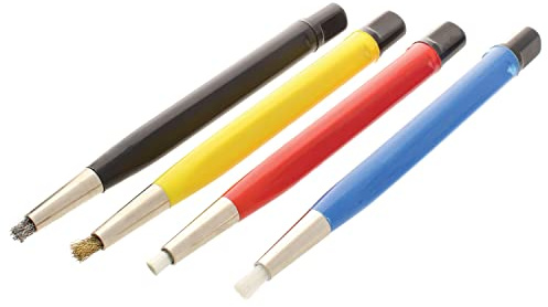 The Beadsmith Scratch Brush Set –Color Coded 4-piece Pen Set – Steel Wire, Brass Wire, Fiber Bristle and Nylon Bristle – Use to Remove Corrosion, Rust, Paint and More