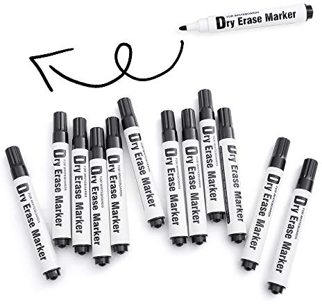 rabbitgoo Whiteboard Marker Stifte 12er Set Rundspitze ca. 2mm Folienstift Abwischbar Glasboard Marker Trocken Rückstandsfrei Boardmarker Fein (Schwarz)