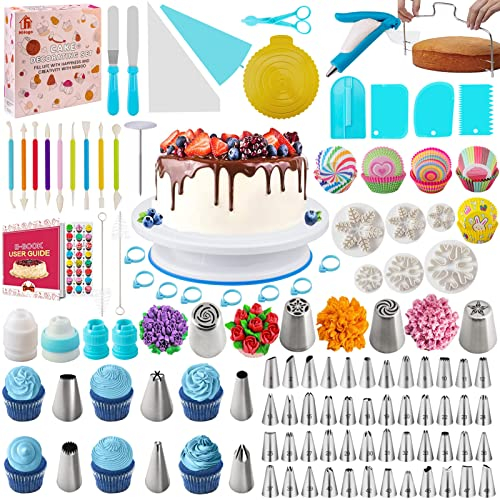Kit Pasticceria Decorazioni Torte Set 301 Pezzi, Nifogo Utensili Pasticceria con Piatto Girevole per Torte, Beccucci, sac a Poche, E-libro