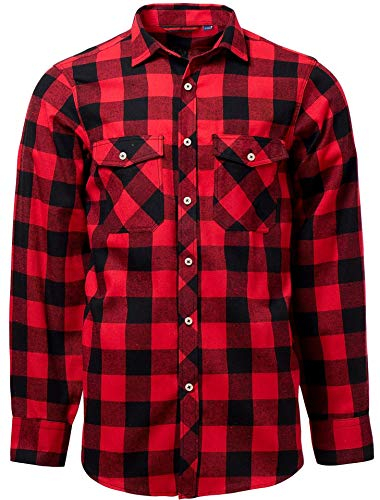 J.VER Herren Hemd Kariertes Freizeithemd Normale Passform Lange Ärmel Flanellhemden, Rot&schwarz S