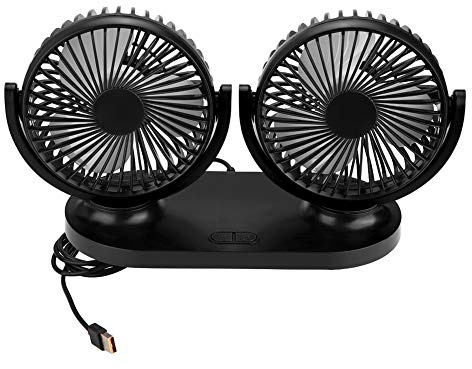 Fydun Ventilador USB, Universal Ventilador Doble Cabeza, Aire Acondicionado Portátil Para Automóvil, Enfriador de Ventilación 12V, Bajo Ruido, Velocidades Ajustables(Negro)