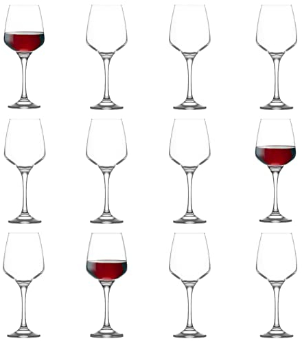 LAV 12x Clear 400ml Lal Red Wine Glasses - Large Glass White Rose Long Stem Cocktail Party Drinking Goblet Gift Set