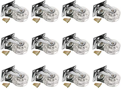 KOTARBAU® 12er Set Transparente Möbelrollen Ø 50 mm für alle Bodenarten Lenkrollen Gummirollen Transportrollen Sofarollen Schieberollen Werkzeugkistenrollen