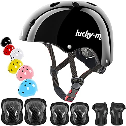 Casco per bambini regolabile con ginocchiere, gomitiere e protezioni per i polsi, set di protezione 7 in 1 per bambini e bambine, per skateboard, bici, scooter, hoverboard e così via.