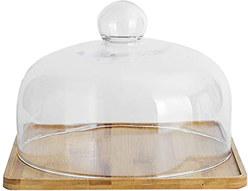 Capucha Para Tartas Soporte Para Tartas Plato Cuadrado De Madera Con Tapa, Plato De Frutas Soporte Para Fiesta De Picnic Y Campana Para Tartas Cubierta De Cúpula De Vidrio Fácil De Limpiar-27 * 11cm
