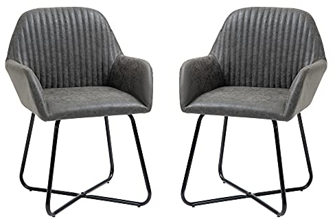HOMCOM Set 2 Sedie Moderne per Sala da Pranzo, Cucina o Soggiorno, Sedie Imbottite in Similpelle Grigia 60x56.5x85cm