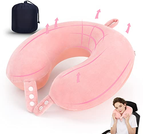 TALLGO Reise-Nackenkissen, bestes Memory-Schaum-Flugzeugkissen für Kopfstütze, weiches, verstellbares Kissen für Flugzeug, Auto und Zuhause, Rosa