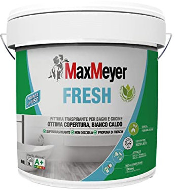 MaxMeyer Fresh - Pittura per interni Bagni& Cucine Fresh A+ e priva di formaldeide, Bianco Caldo, 10 L
