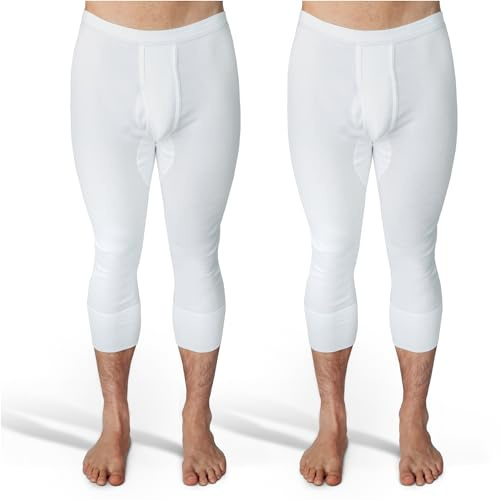 SES Mutande lunghe da uomo a costine sottili, confezione da 2 pezzi, S – 4XL – 100% cotone con apertura e vita morbida, comode mutande da uomo, gamba lunga, colore bianco, bianco, XXL