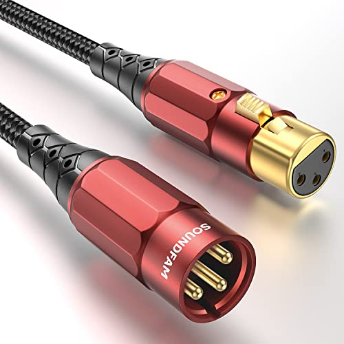 SOUNDFAM XLR Kabel Stecker auf Buchse PREMIUM Mikrofon Kabel, 24K Vergoldet Doppelt Abgeschirmt - (Weinrot, 3M)