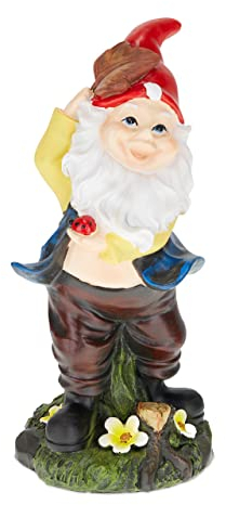 Relaxdays Gnomo da Giardino, con Coccinella, Statua Resistente a Intemperie e Gelo, HxLxP: 24,5 x 11 x 11 cm, Colorato, Poliresina