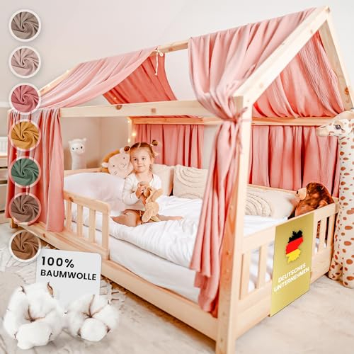 lilimaus Hausbett Himmel [in 12 Farben] Betthimmel Hausbett aus 100% Baumwolle Musselin - Stoffhimmel für Hausbett Deko Mädchen & Jungen - Himmel für Hausbett Kinder - Bett Vorhang Kinderbett