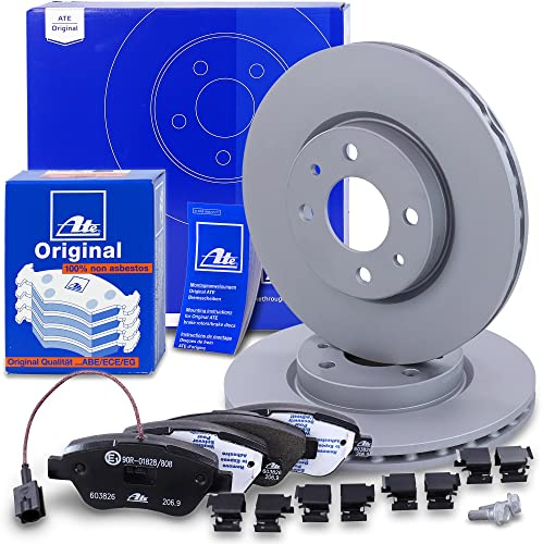 ATE Set di freni asse anteriore incl. dischi freno anteriori ¯ 257,5 mm ventilati e pastiglie freno anteriori + contatto di usura Compatibile con ALFA ROMEO MITO, FIAT 500, FIORINO, LINEA, PANDA, QUBO